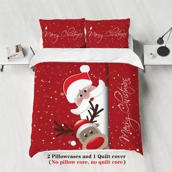 3-Piece Christmas Themed Santa Claus Print (1 Duvet Cover+2 Pillowcases, No Core) Soft And Comfortable Bedding Set 135x200cm