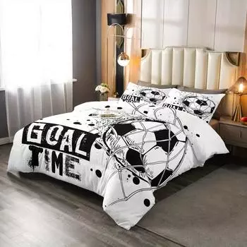3-Piece Football Frenzy Duvet Cover Set for Boys, Girls, and Teens - Soccer Bedding with 1 Duvet Cover and 2 Pillowcases, Sports EU Single135x200cm