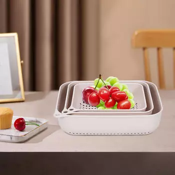 3 Piece Kitchen Strainer Bowl, Draining Basket Set, Fruit Vegetable Washing for абрикосовый