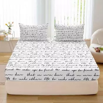 3-Piece Love Letter Print Fitted Sheet Set - Ultra-Soft, Breathable, Comfortable Bedding For Bedroom, Guest Room - Includes 1 Fi 90x200cmx25
