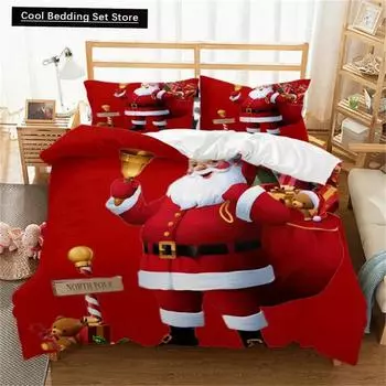 3-Piece Merry Christmas Microfiber Duvet Cover Set - Santa Claus Pattern Bedding for Bedroom Guest Room - Soft, Hypoallergenic EU single(135x200cm)