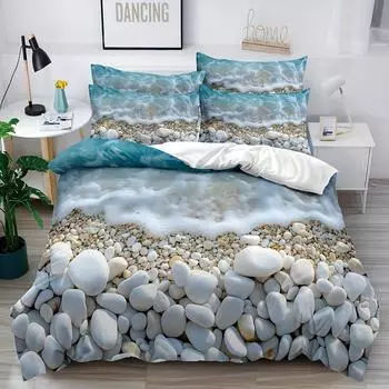3-Piece Seaside Oasis Duvet Cover Set - Soft, Breathable, Comfortable Beach-Inspired Bedding with Sand, Sea Water Print EU Single 135x200cm