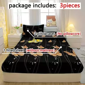 3-Piece Simple Modern Butterfly Pattern Matte Three Piece Fitted Sheet Set, Bedroom Printed Bed Cover Set, Bedding 90x200cm