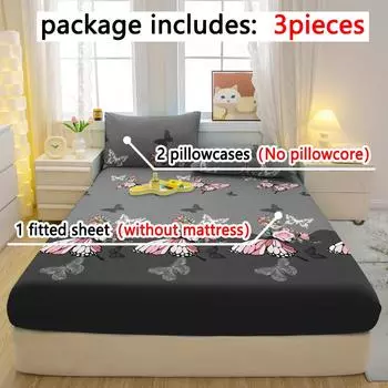 3-Piece Simple Modern Butterfly Pattern Matte Three Piece Fitted Sheet Set, Bedroom Printed Bed Cover Set, Bedding 90x200cm