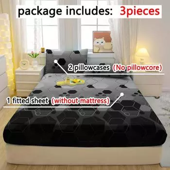 3-Piece Simple Modern Geometry Pattern Matte Three Piece Fitted Sheet Set, Bedroom Printed Bed Cover Set, Bedding 90x200cm