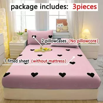 3-Piece Simple Modern Heart-Shaped Pattern Matte Three Piece Fitted Sheet Set, Bedroom Printed Bed Cover Set, Bedding 90x200cm