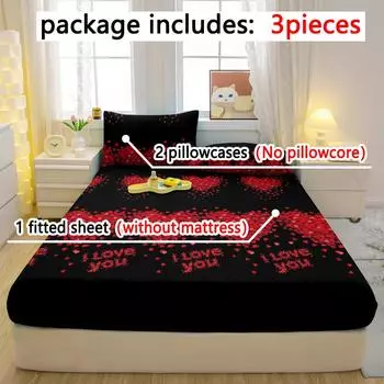 3-Piece Simple Modern Heart-Shaped Pattern Matte Three Piece Fitted Sheet Set, Bedroom Printed Bed Cover Set, Bedding 90x200cm