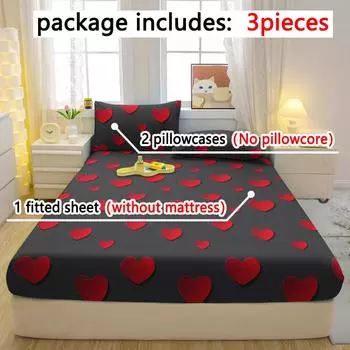 3-Piece Simple Modern Heart-Shaped Pattern Matte Three Piece Fitted Sheet Set, Bedroom Printed Bed Cover Set, Bedding 90x200cm