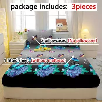 3-Piece Simple Modern Plant Flower Pattern Matte Three Piece Fitted Sheet Set, Bedroom Printed Bed Cover Set, Bedding 90x200cm