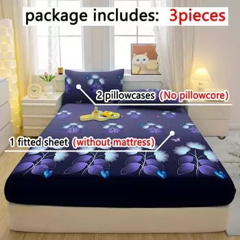 3-Piece Simple Modern Plant Flower Pattern Matte Three Piece Fitted Sheet Set, Bedroom Printed Bed Cover Set, Bedding 90x200cm