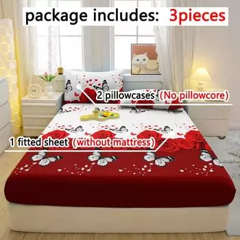 3-Piece Simple Modern Plant Flower Pattern Matte Three Piece Fitted Sheet Set, Bedroom Printed Bed Cover Set, Bedding 90x200cm