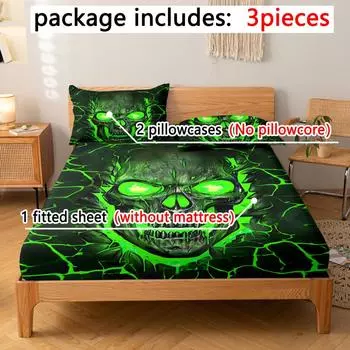 3-Piece Simple Modern Skull Animal Pattern Digital Printing Three Piece Fitted Sheet Set, Bedroom Printed Bed Cover Set, Bedding 99x190cm