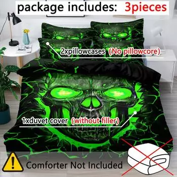 3-Piece Simple Modern Skull Animal Pattern Digital Printed Down Duvet Cover Set,Bedding Set(1 Down Duvet Cover+2 Pillowcases) 135x200cm