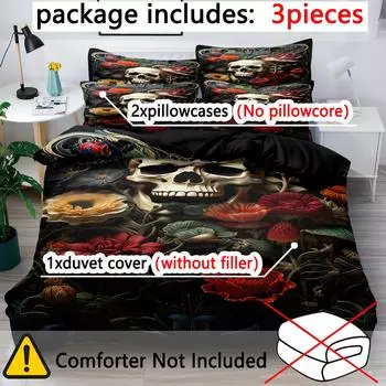 3-Piece Simple Modern Skull Animal Pattern Digital Printed Down Duvet Cover Set,Bedding Set(1 Down Duvet Cover+2 Pillowcases) 135x200cm
