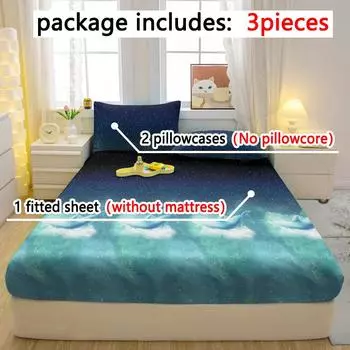 3-Piece Simple Modern Starry Sky Pattern Matte Three Piece Fitted Sheet Set, Bedroom Printed Bed Cover Set, Bedding 90x200cm