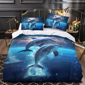 3-Piece Ultra-Soft 3D Dolphin Printed Duvet Cover Set - Luxurious Comfort, Realistic Design - Perfect for Bedrooms & Guest Rooms Eu Single135x200cm