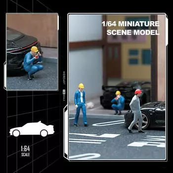 3 Pieces 1/64 Scale Layout Desktop Ornament Hand Painted Model Figures Miniature Scene for Doll