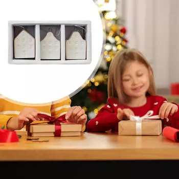 3 Pieces Christmas Mini House Pendant Hanging Creative Xmas Village Toy Decoration for Style A
