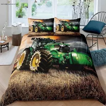 3 Pieces Cool Car Farm Tractor Print Quilt Cover Soft and Comfortable Duvet Cover Pillowcase Bedding Set Machine Washable EU 135x200cm 2PCS