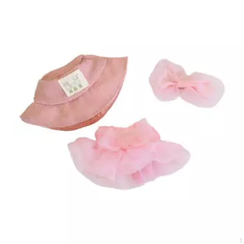3 Pieces Dolls Gauze Skirt with Bow Hairpin Casual Outfits Costume and Hat for 17cm синий