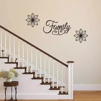 3 Pieces Family Metal Wall Art – Family Word Wall Sign in Black, Elegant and Durable Metal Wall Decor, Perfect for Home чёрный