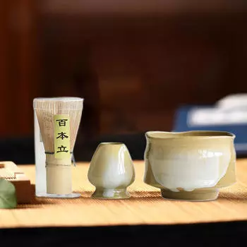 3 Pieces Japanese Matcha Tea Set Handmade Ceremony Portable Ceramic Bowl for Home A