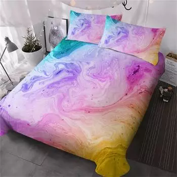 3 Pieces Pink Blue And Purple Quicksand Duvet Cover Set Colorful Marble Bedding Set Abstract Art Bed Set Bright Girl Bedspread EU Single 135x200cm
