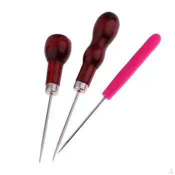 3 Pieces/Set Wood/Plastic Handle Leather Craft Stitching Awl Sewing Tools