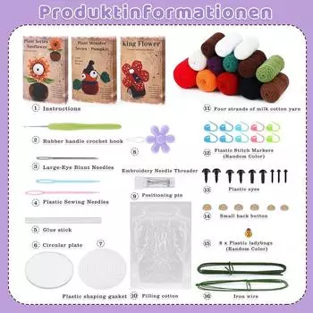 3 Plant Patterns Knitting Kit Funny Crochet Starters Kit Crocheting for Beginners with Video Tutorials for Festive Day Supplies