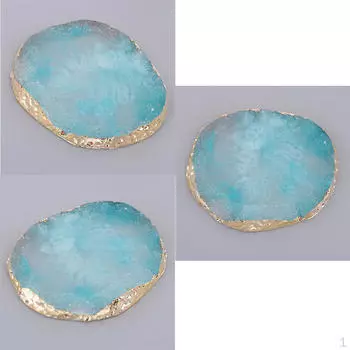 3 пластины с имитацией агата — подвеска-подставка под чашку, синяя