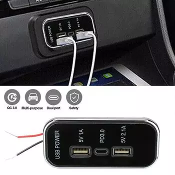 3 порта 24 Вт PD Type-C 2.1A 1A USB автомобильное зарядное устройство розетка 12/24 В для мотоцикла, автомобиля, грузовика, квадроцикла, лодки, автофургона, автобуса, адаптер питания розетка