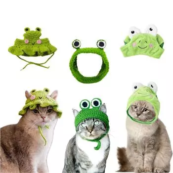 3 предмета кошачьей шапки, кошачья одежда, шапка-лягушка с ушками, забавная кошачья шапка, подходящая для кошек и маленьких собак, котят, щенков, для вечеринок зелёный