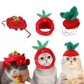 3 предмета кошачьей шапки, кошачья одежда, фруктовая шапка с ушками, забавная кошачья шапка, подходящая для кошек и маленьких собак, котят, щенков, праздничных кошечек красный