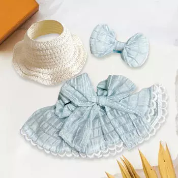 3 предмета кукольное платье со шляпой бантом заколка для волос наряды ручной работы одежда для 15-17 см синий
