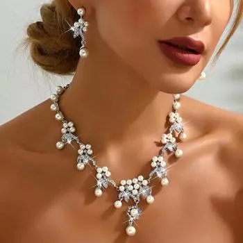 3 предмета женского модного жемчужного цветочного ожерелья с серьгами, комплект украшений, свадебный банкет, праздничный подарок