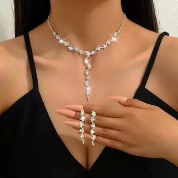 3 предмета женской модной цепочки-цепочки с цветком, серьги, ожерелье, комплект ювелирных изделий, свадебный банкет, вечеринка, праздничные подарки Silver