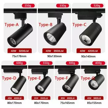 3 провода светодиодный трековый светильник COB трековое освещение настенный светильник рельс 110 В 220 В точечные светильники светодиодный 30/40 Вт точечный светильник магазин одежды White Warm White