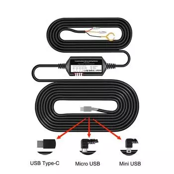 3-проводной комплект проводов Acc для автомобильного видеорегистратора, 24-часовой монитор парковки, поддержка Mini USB, Micro USB Type-C, комплект проводов для видеорегистратора