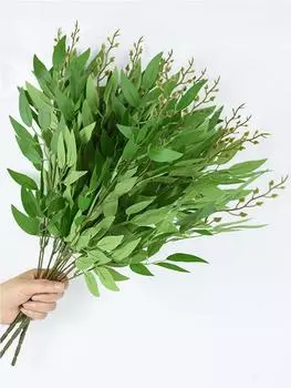 3 пучка букета из искусственной шелковой ивы 5 вилок искусственные зеленые листья для свадьбы украшение для дома и сада ваза вечеринка в джунглях венок из растений своими руками светло-зеленый