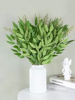 3 пучка шелковых искусственных ив, букет 5 вилок, искусственные зеленые листья для свадьбы, дома, сада, ваза, украшение, вечеринка в джунглях, сделай сам, венок из растений светло-зеленый