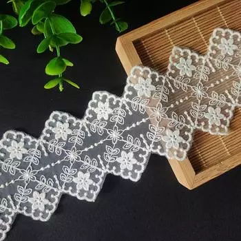 3 ярда(2,7 млн.)/Лот Ширина 6,7 см, новая хлопковая нить, сетка с вышивкой, цветочная кружевная одежда, домашний текстиль, декоративные аксессуары/лот 3yards length белый