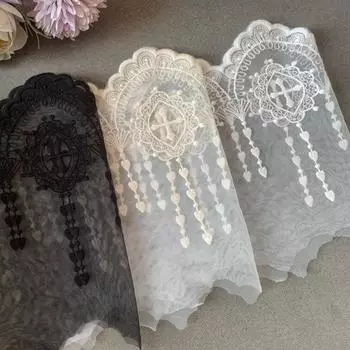 3 ярда/партия 18 см французский стиль абрикосовый/белый волнистый край сетка поток сердце падающий святой крест вышивка кружевная отделка DIY аксессуары для одежды белый