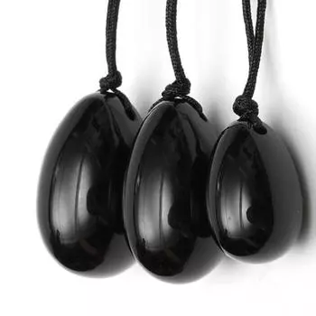 3 размера, черный обсидиановый кристалл, яйца, натуральный просверленный драгоценный камень йони для упражнений на мышцы 3Pcs Set(S+M+L)