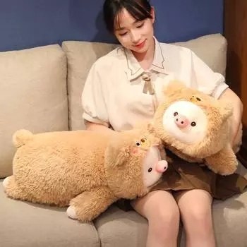 3 размера Свинья Одежда Медведь Плюшевая игрушка Мягкая Креативная Свинья Подушка Комната Диван Украшения Подушка Подарки на День Рождения 66cm коричневый