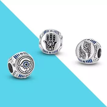 3 разных узора, бусины в виде злых рук и пальмовых ветвей, подходят для оригинального браслета-цепочки 925 пробы своими руками