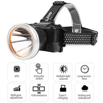 3 режима супер яркий светодиодный налобный фонарь для рыбалки портативный фонарик ZOOM сенсор перезаряжаемый открытый водонепроницаемый кемпинг охота чёрный