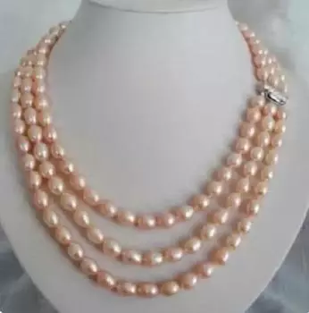 3 ряда очаровательных натуральных 8-9 мм южноморских розовых жемчужин ожерелье ювелирные изделия AAA