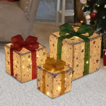 3 рождественских украшения с подарочными коробками с подсветкой для улицы, Warm