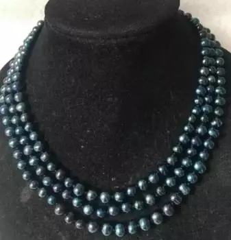 3 ряда, 43 см, 45 см, 48 см, 7-8 мм, ожерелье из натурального таитянского черного жемчуга