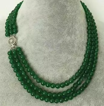 3 ряда 6 мм натуральный зеленый нефрит круглые бусины из драгоценных камней серебряная застежка ожерелье
